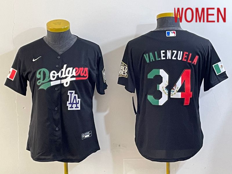 Women Los Angeles Dodgers #34 Valenzuela Black Game 2024 Nike MLB Jersey style 10296